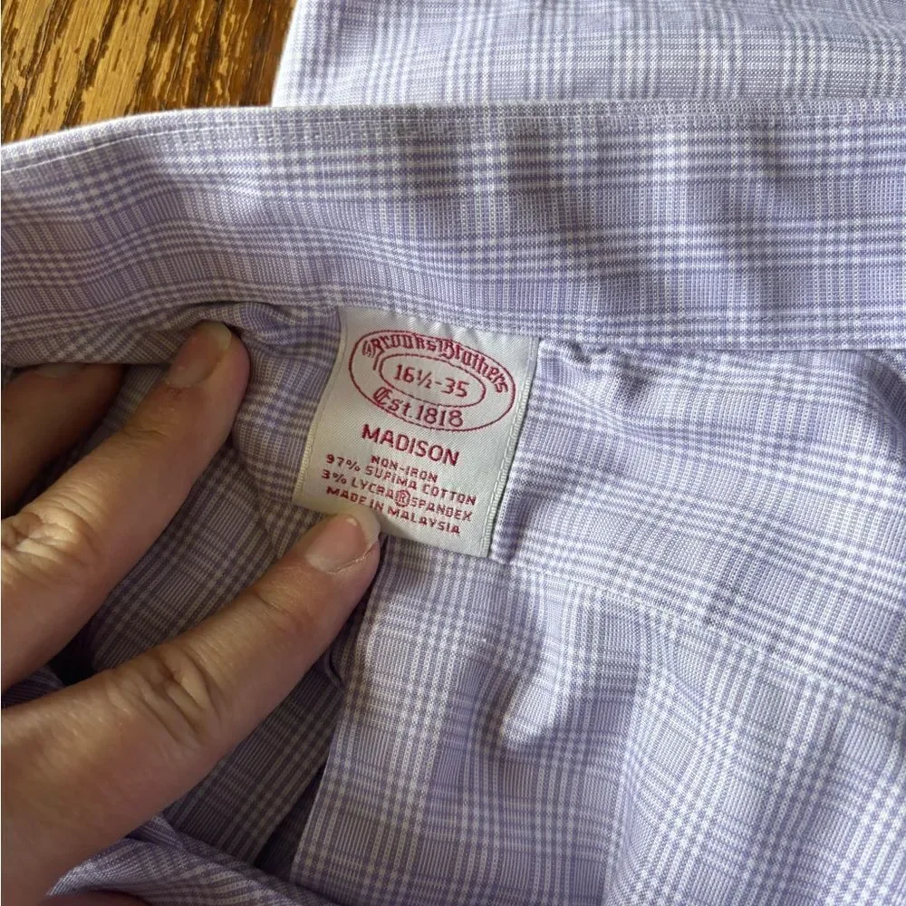Brooks Brothers Madison Dress Shirt Size 16.5-35 Purple Check